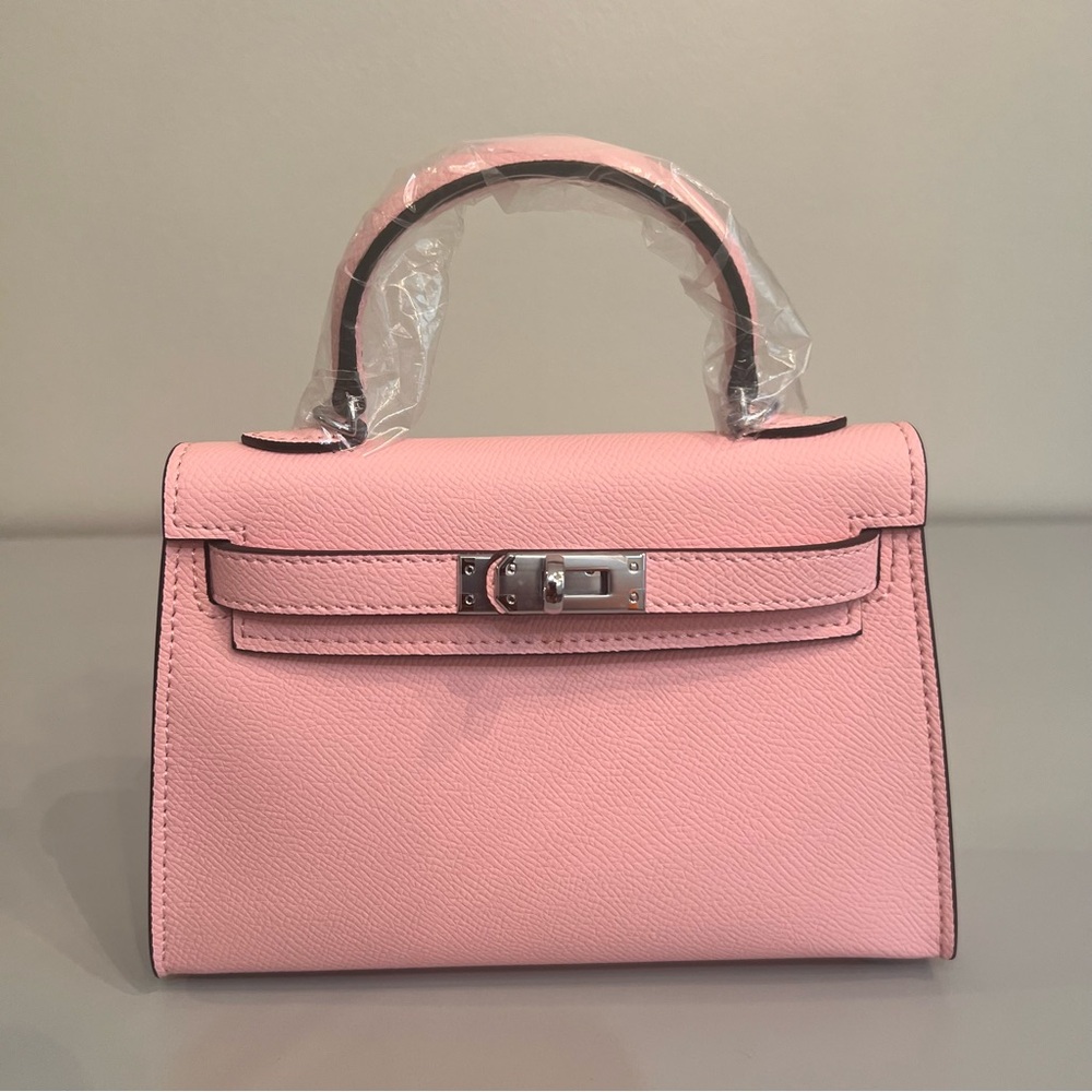 19cm Epsom Leather mini handbag with shoulder strap, Silver hardware